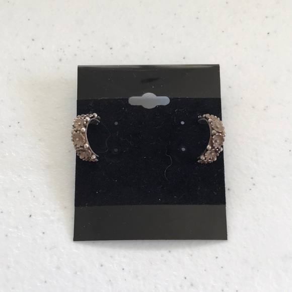 Vintage Jewelry - Vintage Signed Kee Montoya Sterling Silver Flower Half Loop Earrings